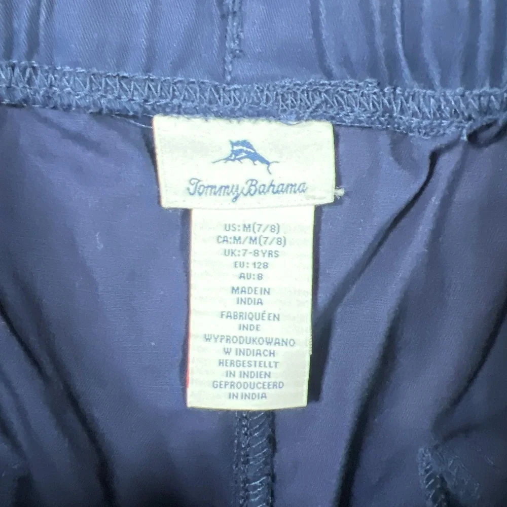 Tommy Bahama Jogger Pants Kids M 7-8 Navy Cotton Stretch Elastic Waistband Taper